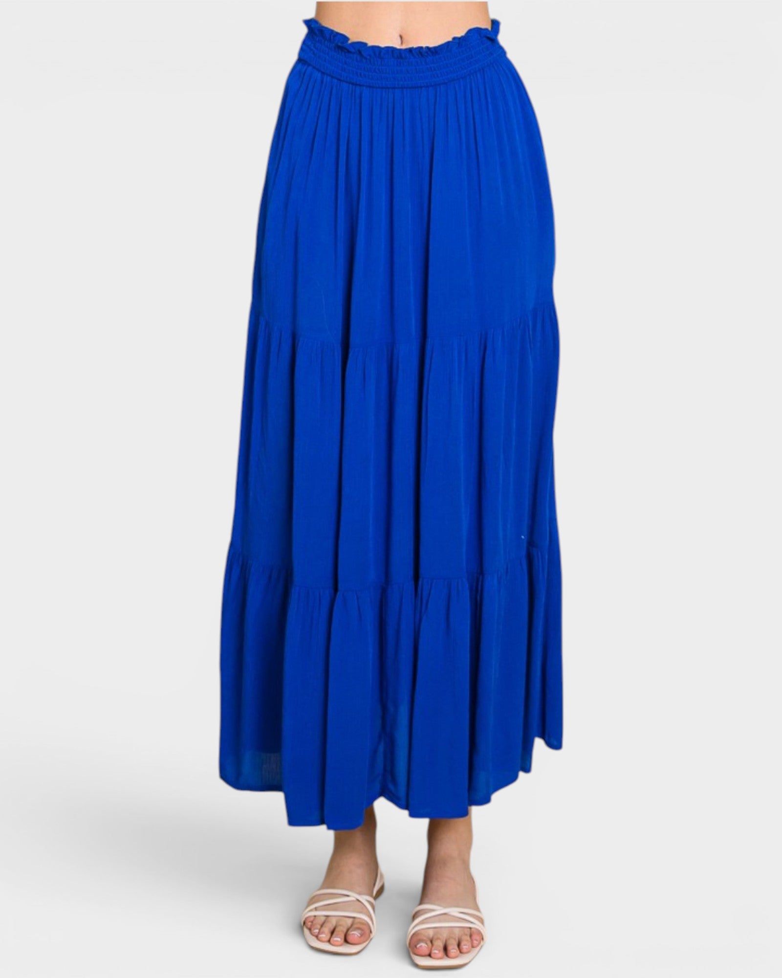 Blue maxi skirt on a white background