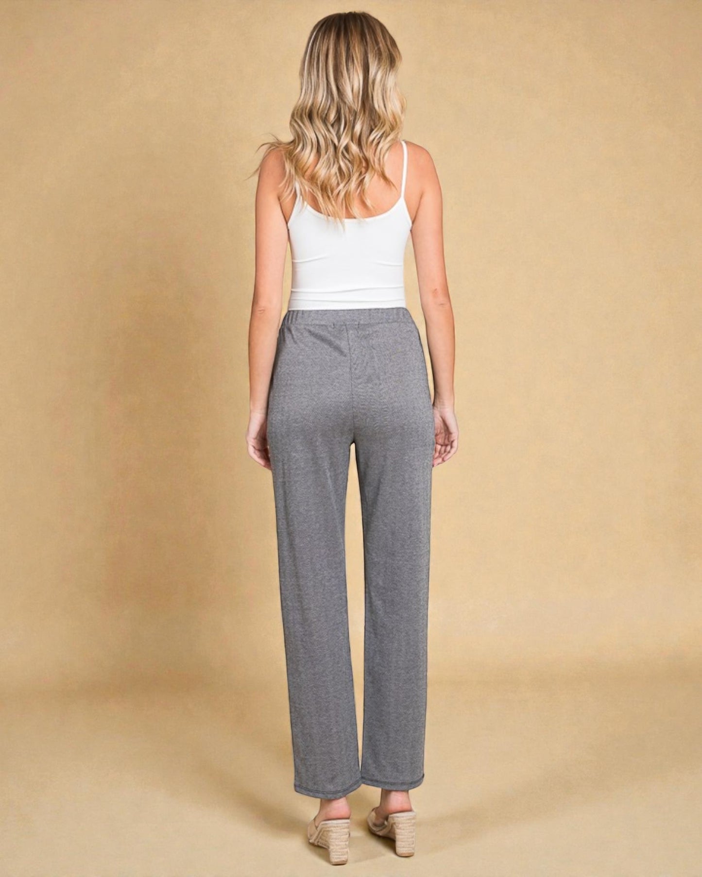 Heather Gray Elastic Waist Straight-Leg Pants