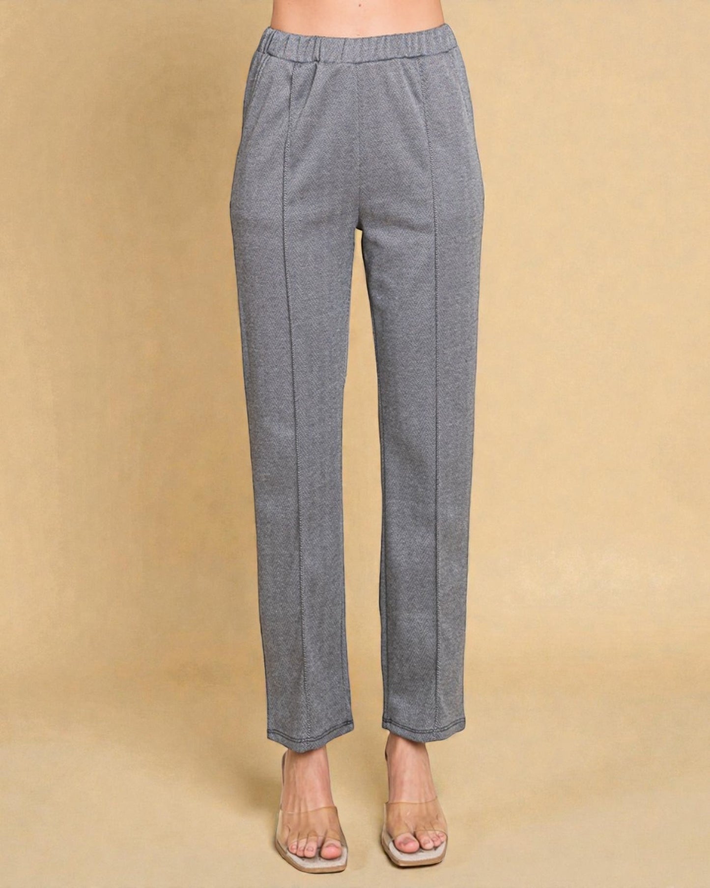 Heather Gray Elastic Waist Straight-Leg Pants
