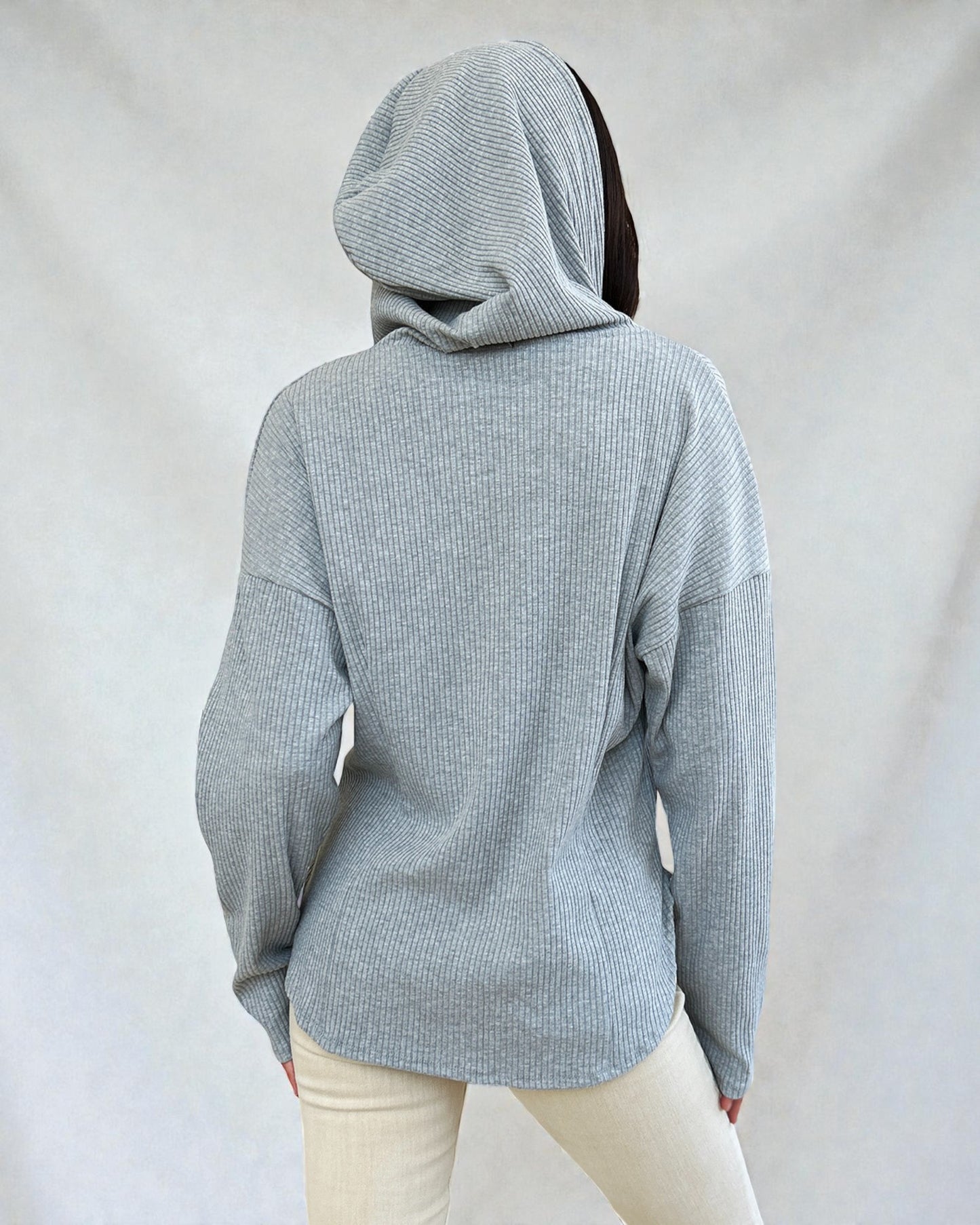 Heather Gray Rib Knit Zip Hoodie