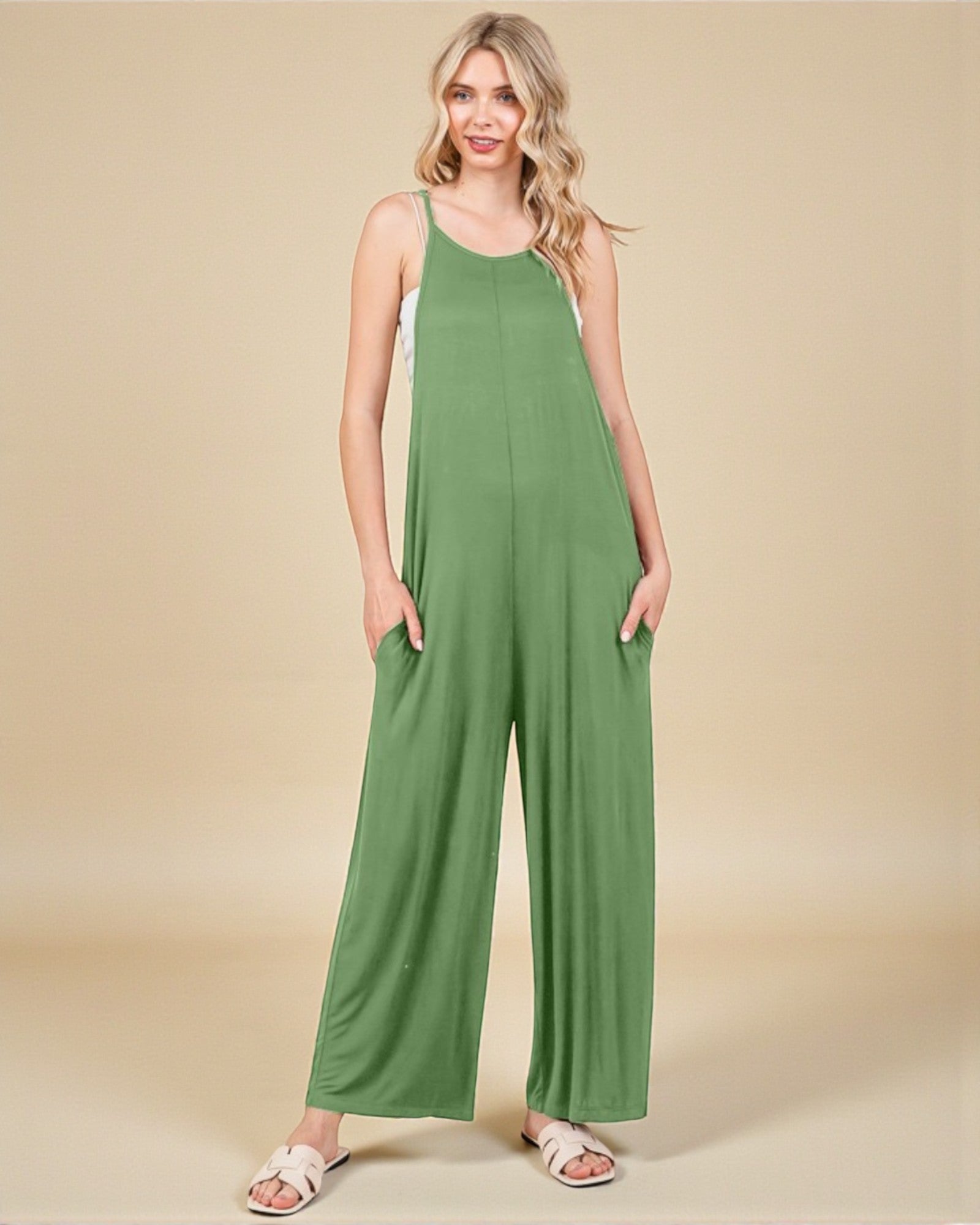 Combinaison ample sans manches avec poches en marbre vert