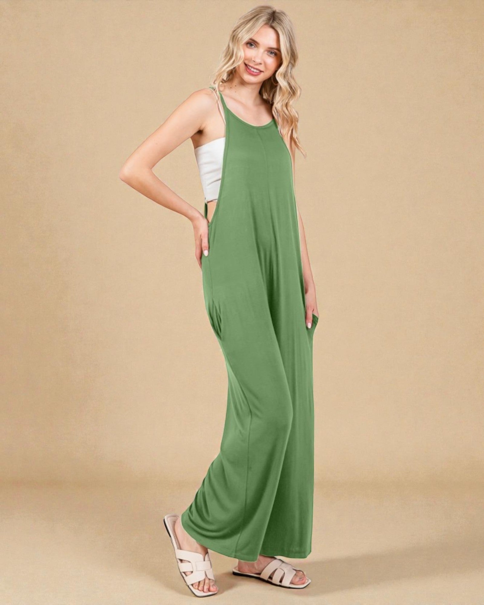 Combinaison ample sans manches avec poches en marbre vert