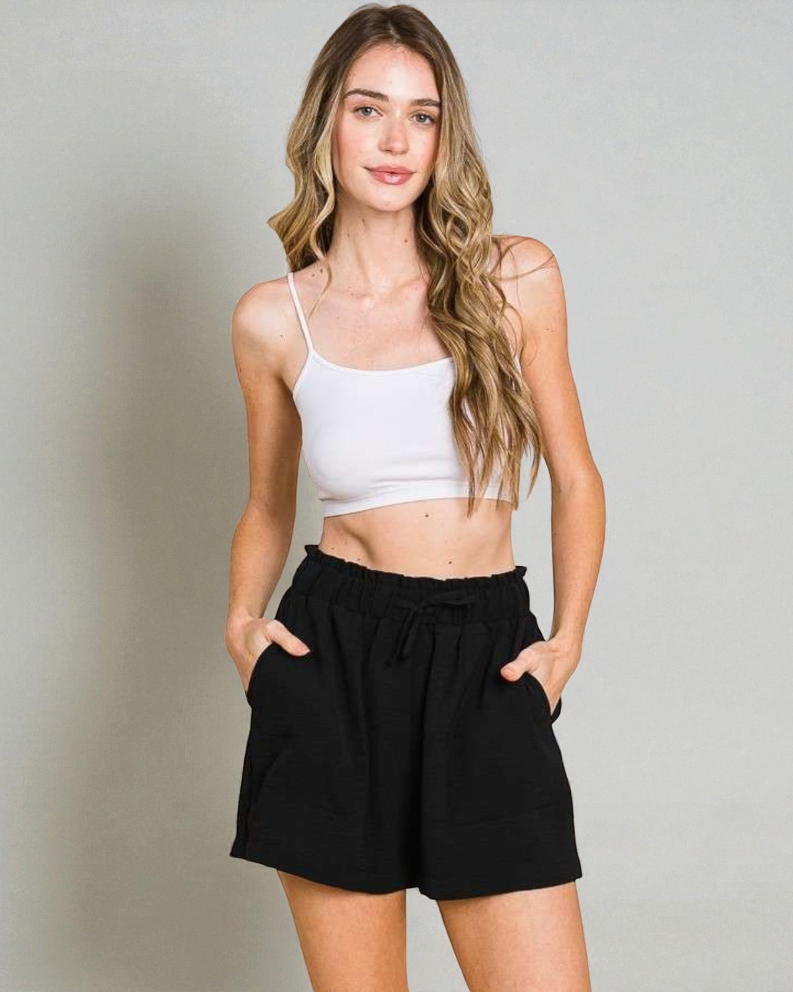 Black Drawstring Pocket Shorts