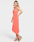 Sugar Coral Ruffle Strap Wrap Midi Dress
