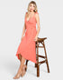 Sugar Coral Ruffle Strap Wrap Midi Dress