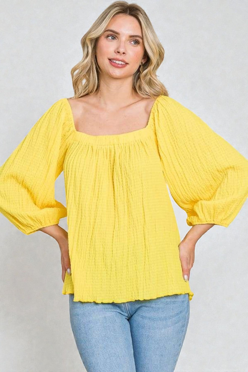 Yellow Crinkle Puff Sleeve Top