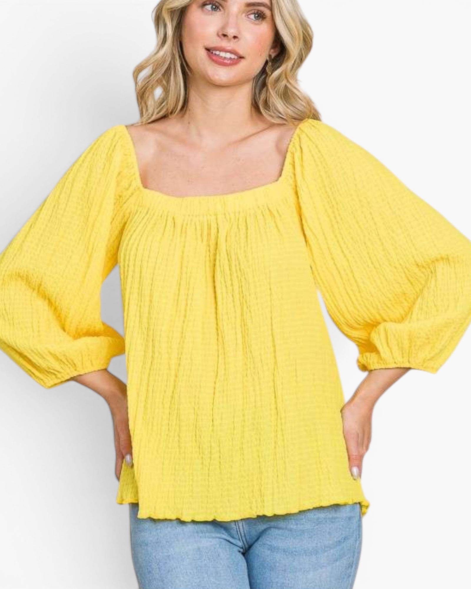 Lemonade Square Neck Balloon Sleeve Top