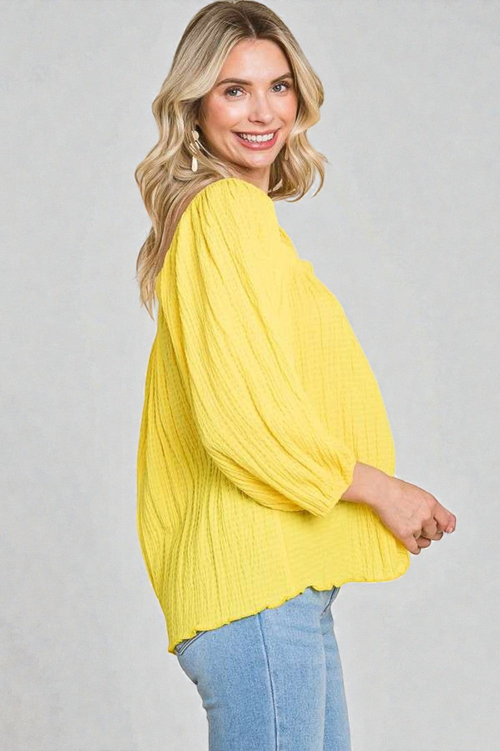 Yellow Crinkle Puff Sleeve Top
