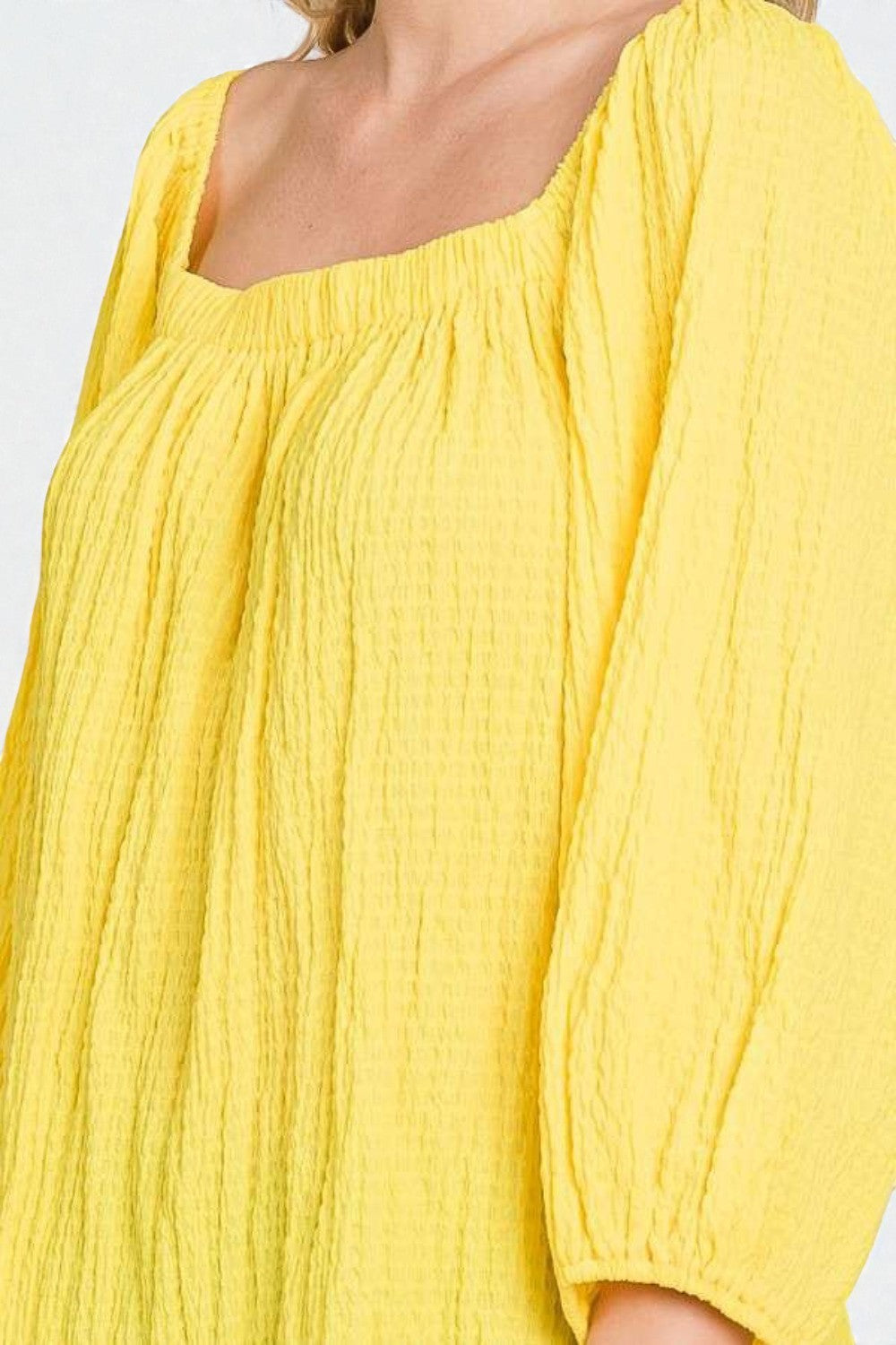 Yellow Crinkle Puff Sleeve Top