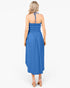 Vestido midi fruncido con lazada en la espalda y bolsillos en azul