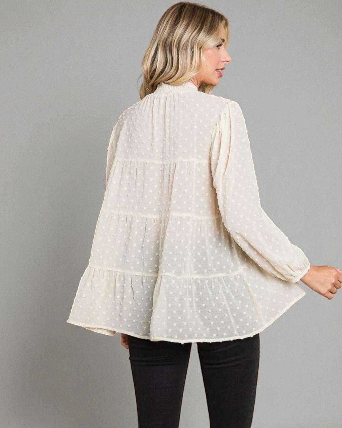 Ivory Swiss Dot Smocked Blouse