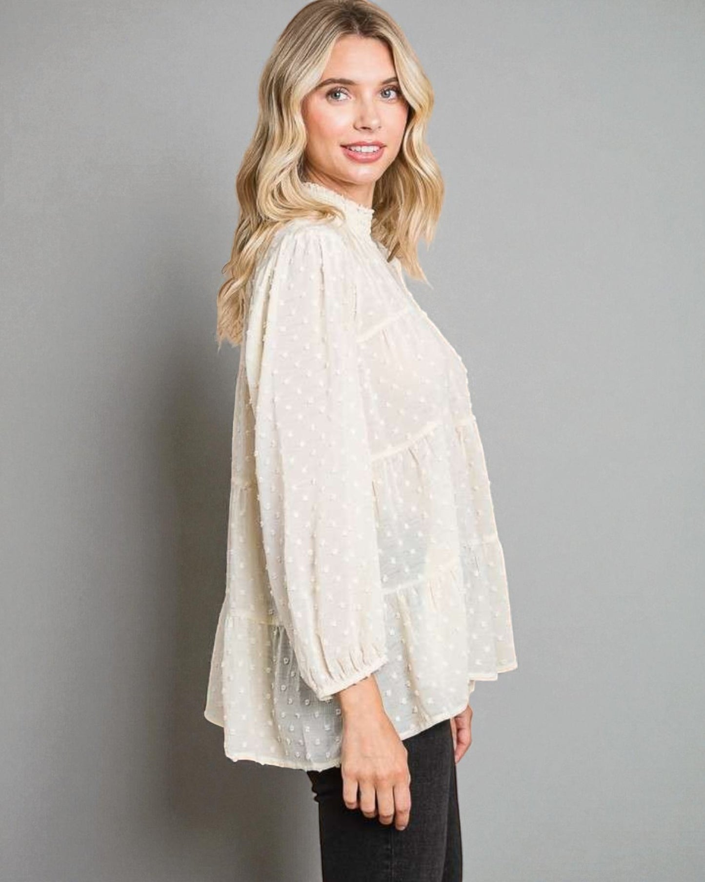 Ivory Swiss Dot Smocked Blouse