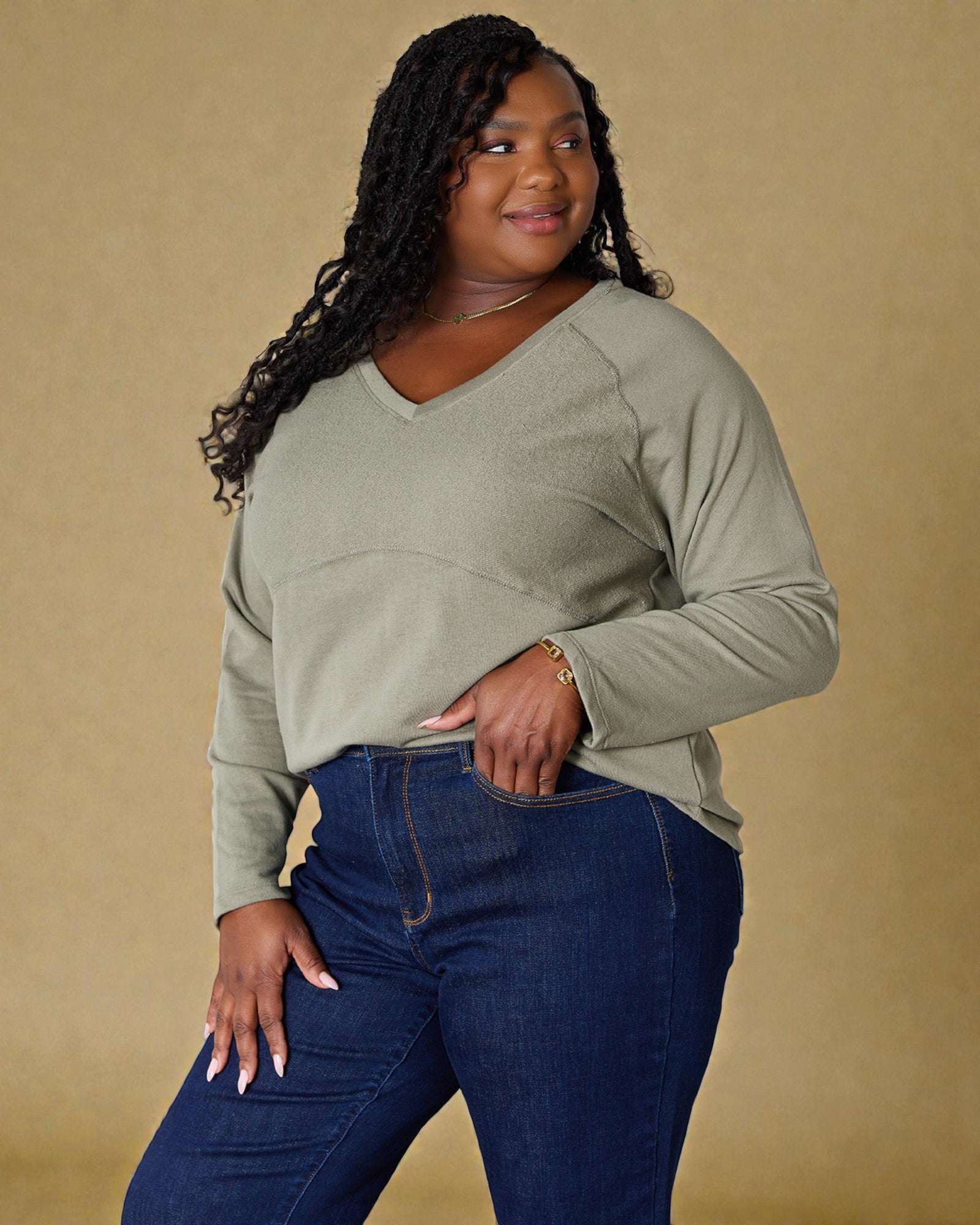 Sage V-Neck Long Sleeve Top