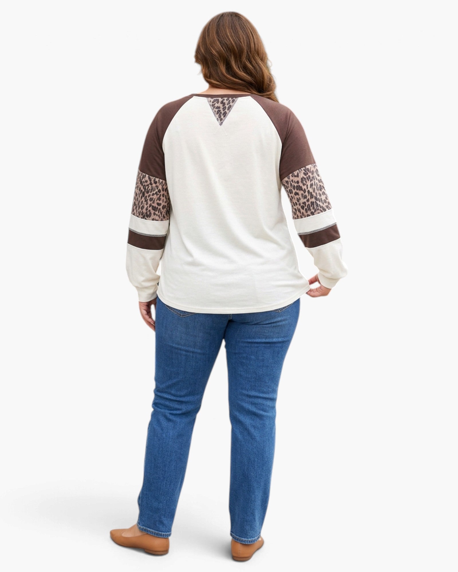 Plus Size Ivory & Brown Leopard Color Block Top
