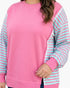 Plus Size Pink & Aqua Striped Sleeve Sweatshirt