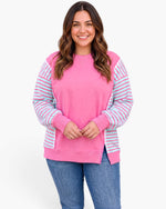 Plus Size Pink & Aqua Striped Sleeve Sweatshirt