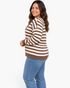 Beach Rose Co. plus size brown and white striped cotton blend Henley sweatshirt with snap front and dropped shoulders