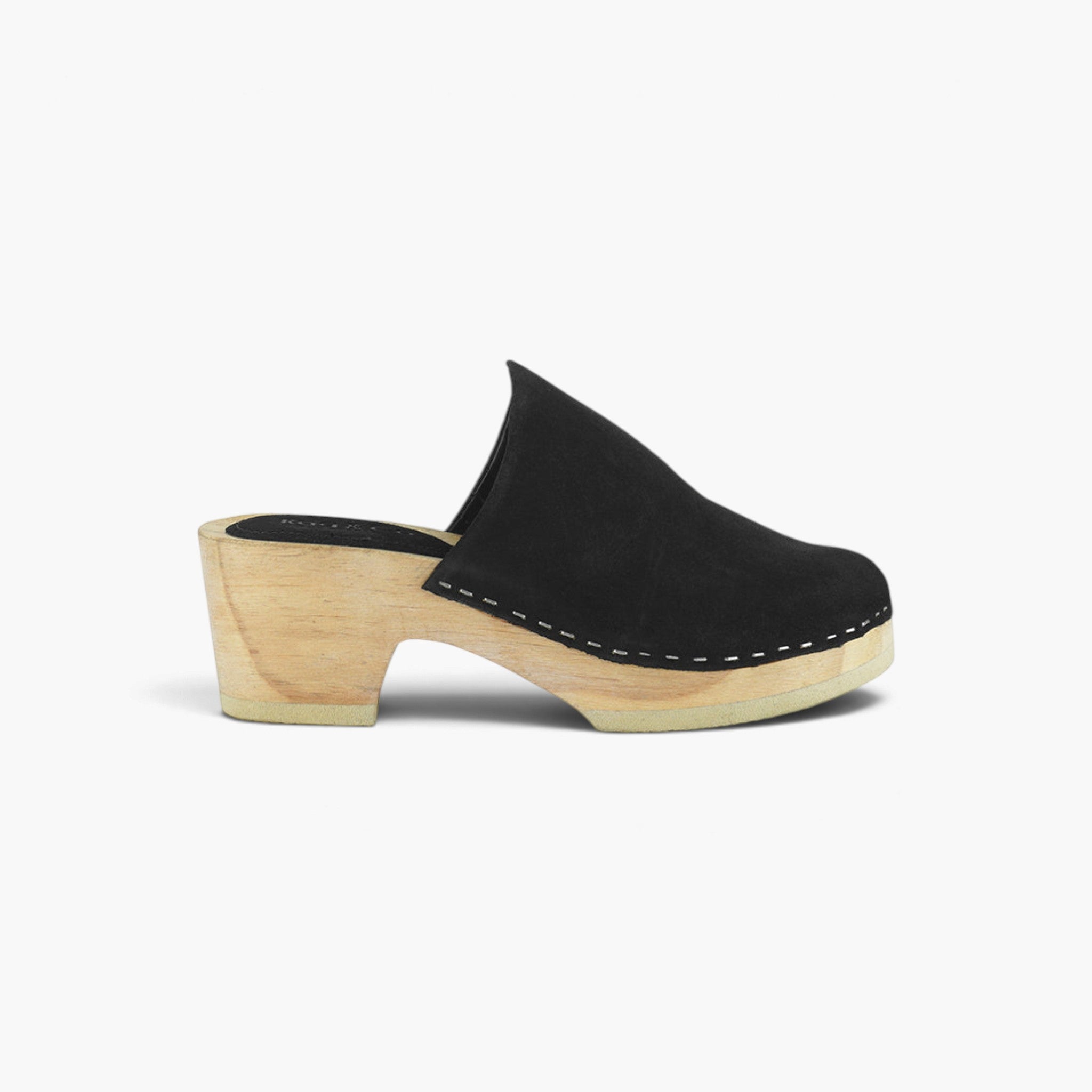 Genuine Suede Wooden Heel Clogs