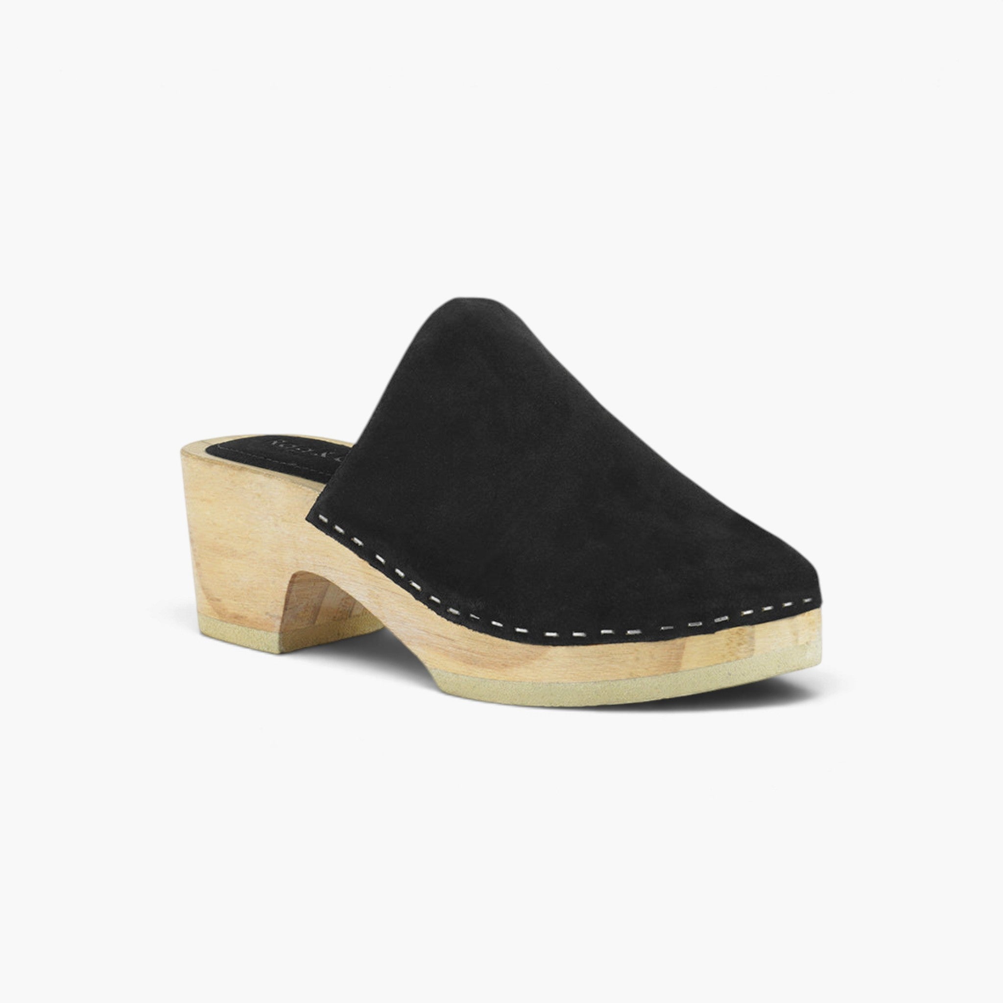 Genuine Suede Wooden Heel Clogs