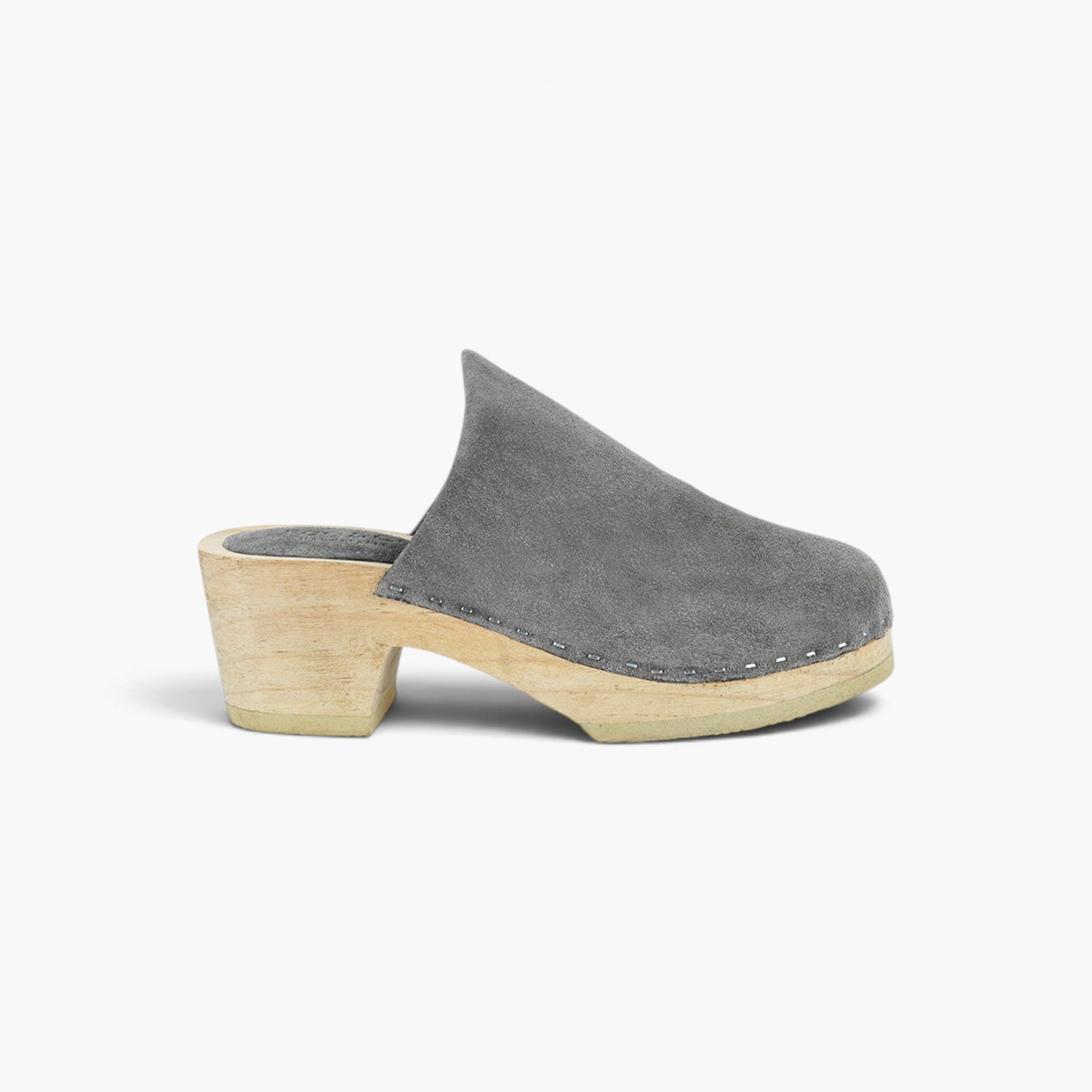 Genuine Suede Wooden Heel Clogs