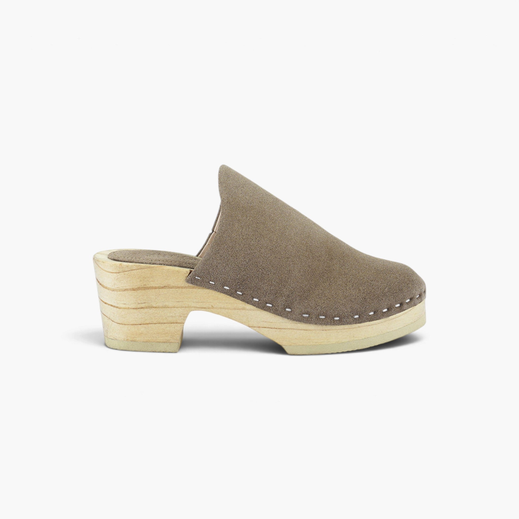 Genuine Suede Wooden Heel Clogs