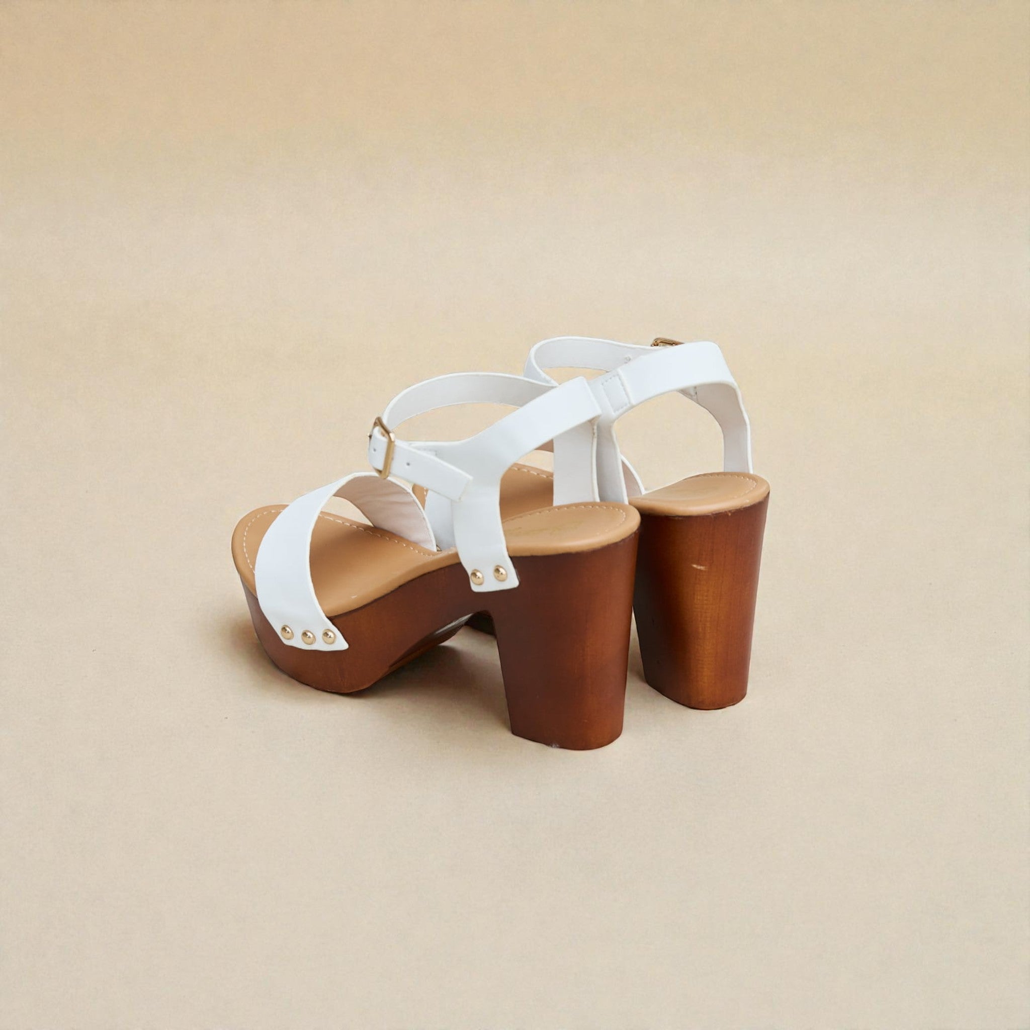 White Vegan Leather Platform Block Heel Sandals