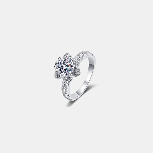 Silver 1 Carat Moissanite Solitaire Cathedral Setting Ring