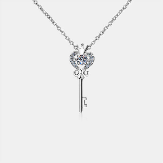 Silver Moissanite Key Pendant Necklace