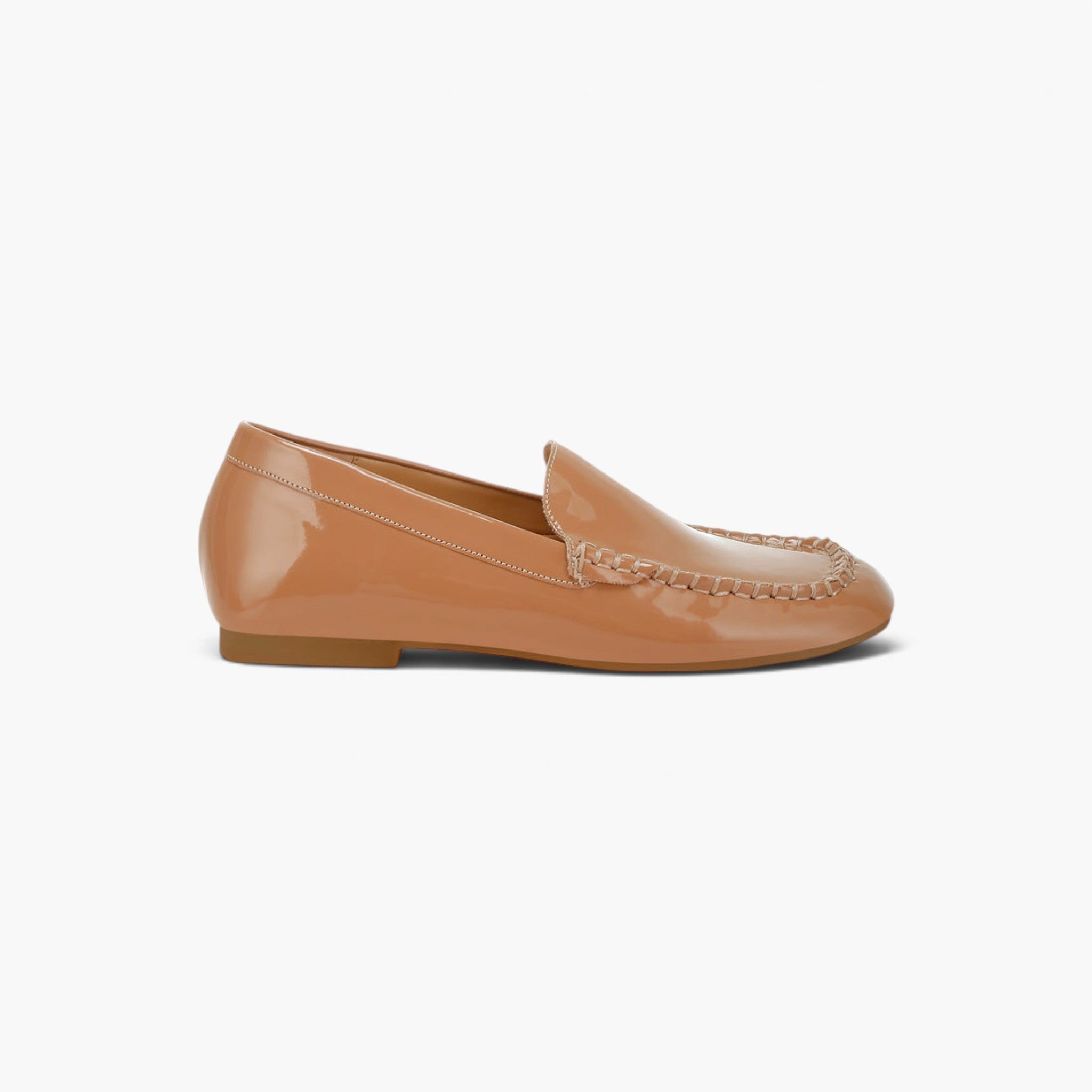 Patent Faux Leather Stitch-Detail Loafers