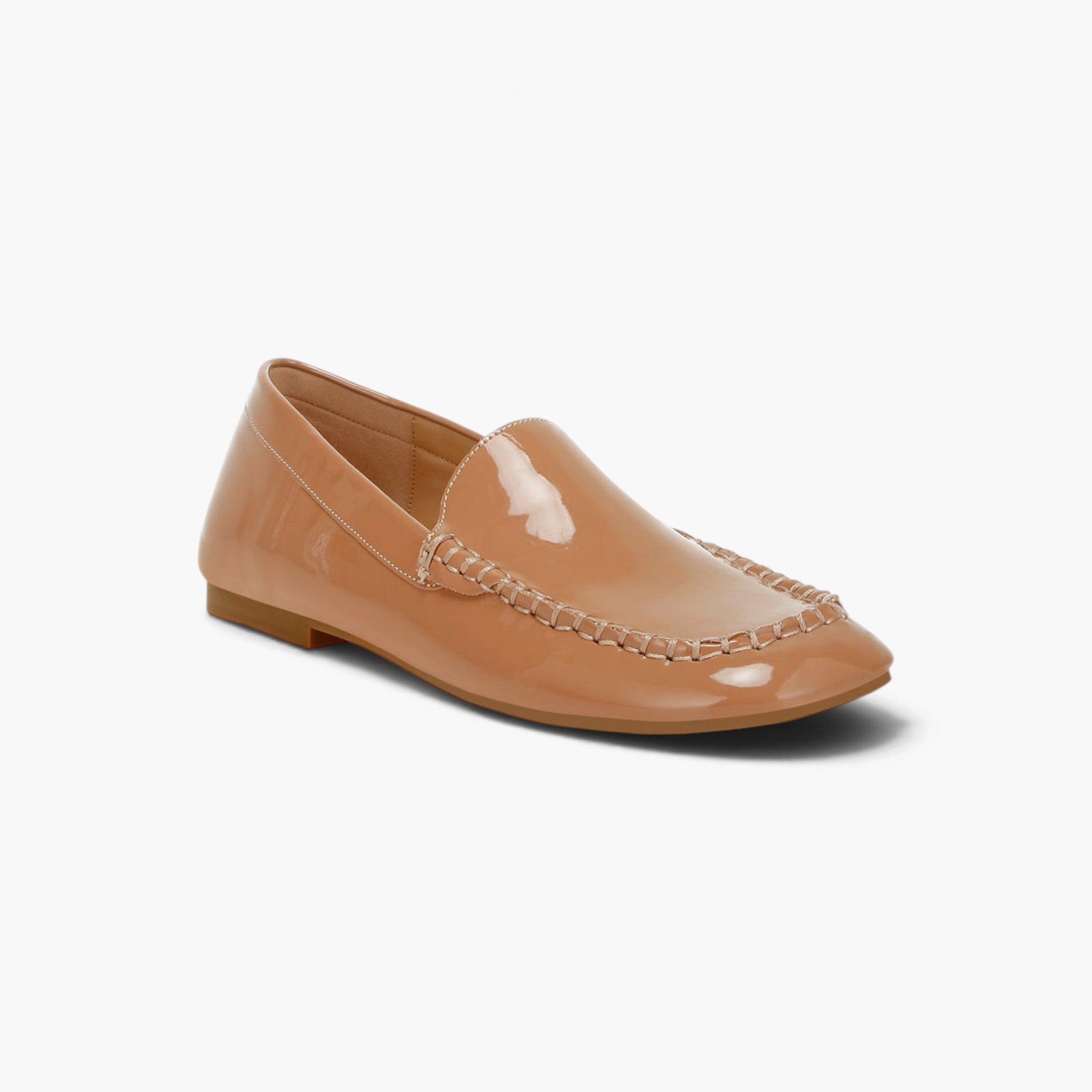 Patent Faux Leather Stitch-Detail Loafers