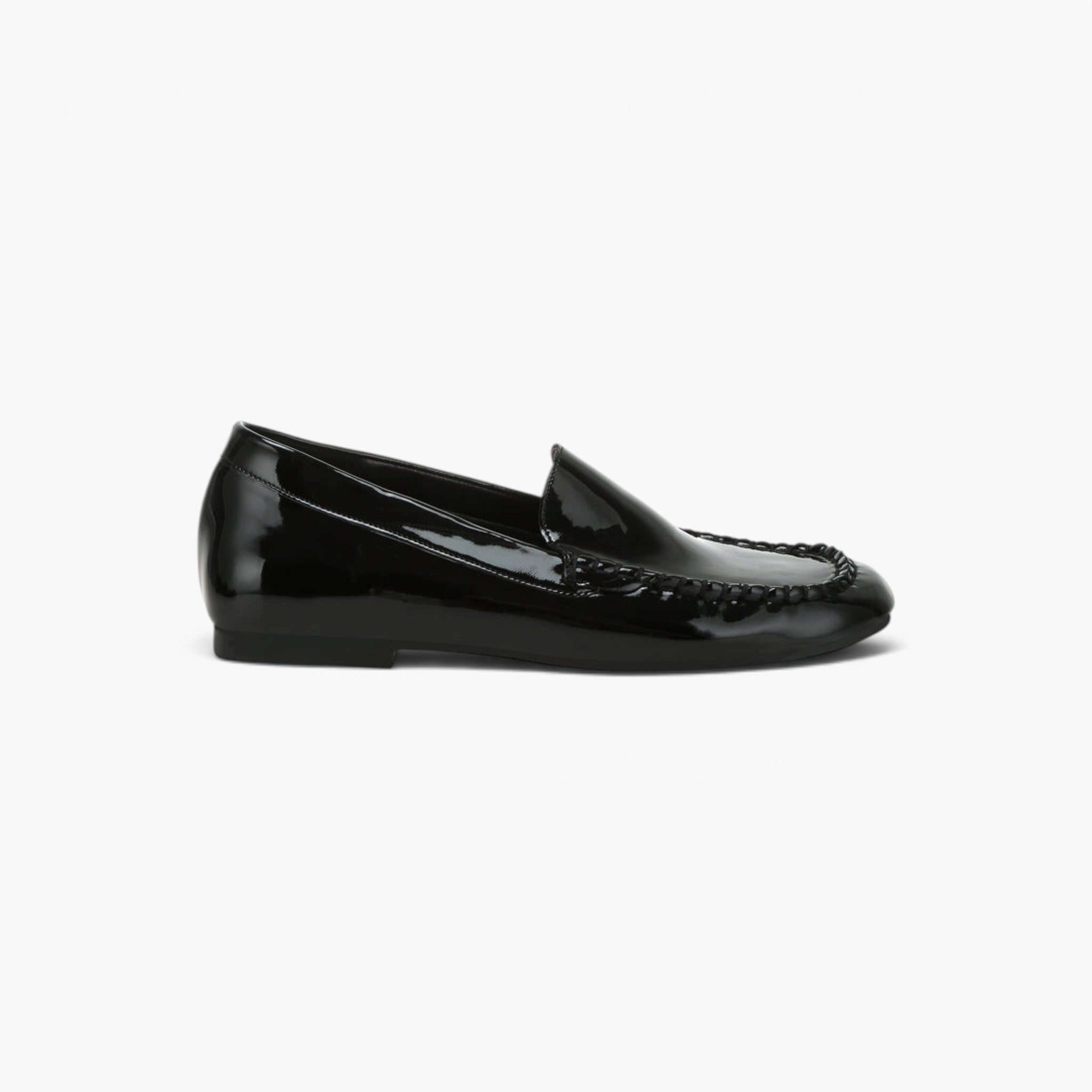 Patent Faux Leather Stitch-Detail Loafers