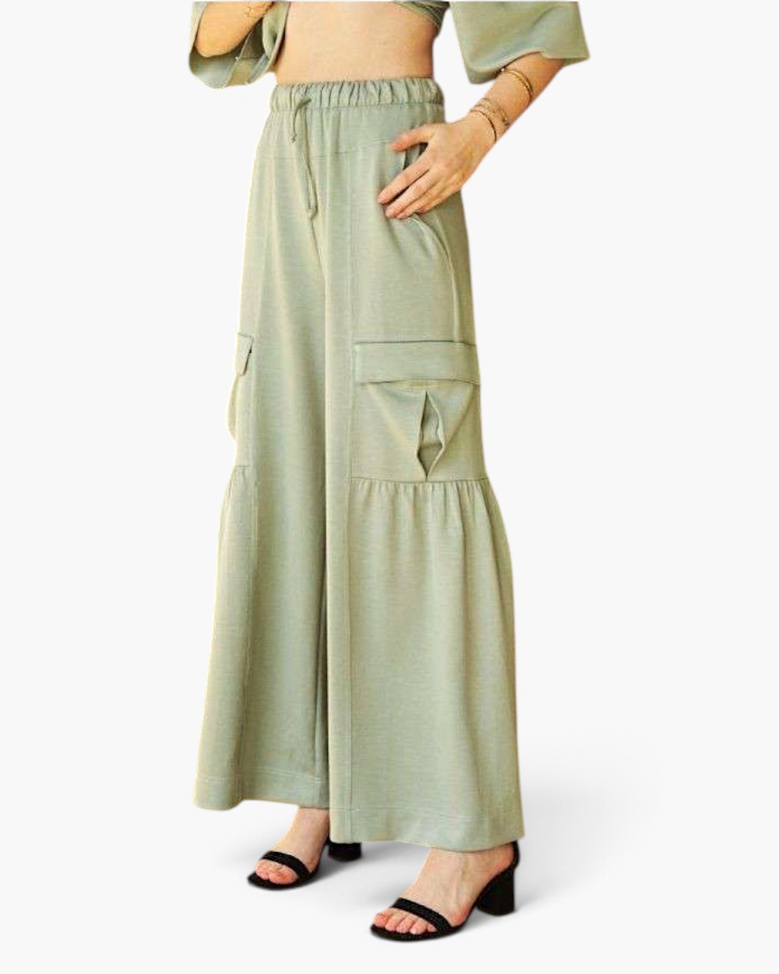 Sage Cargo-Pocket Wide-Leg Pants