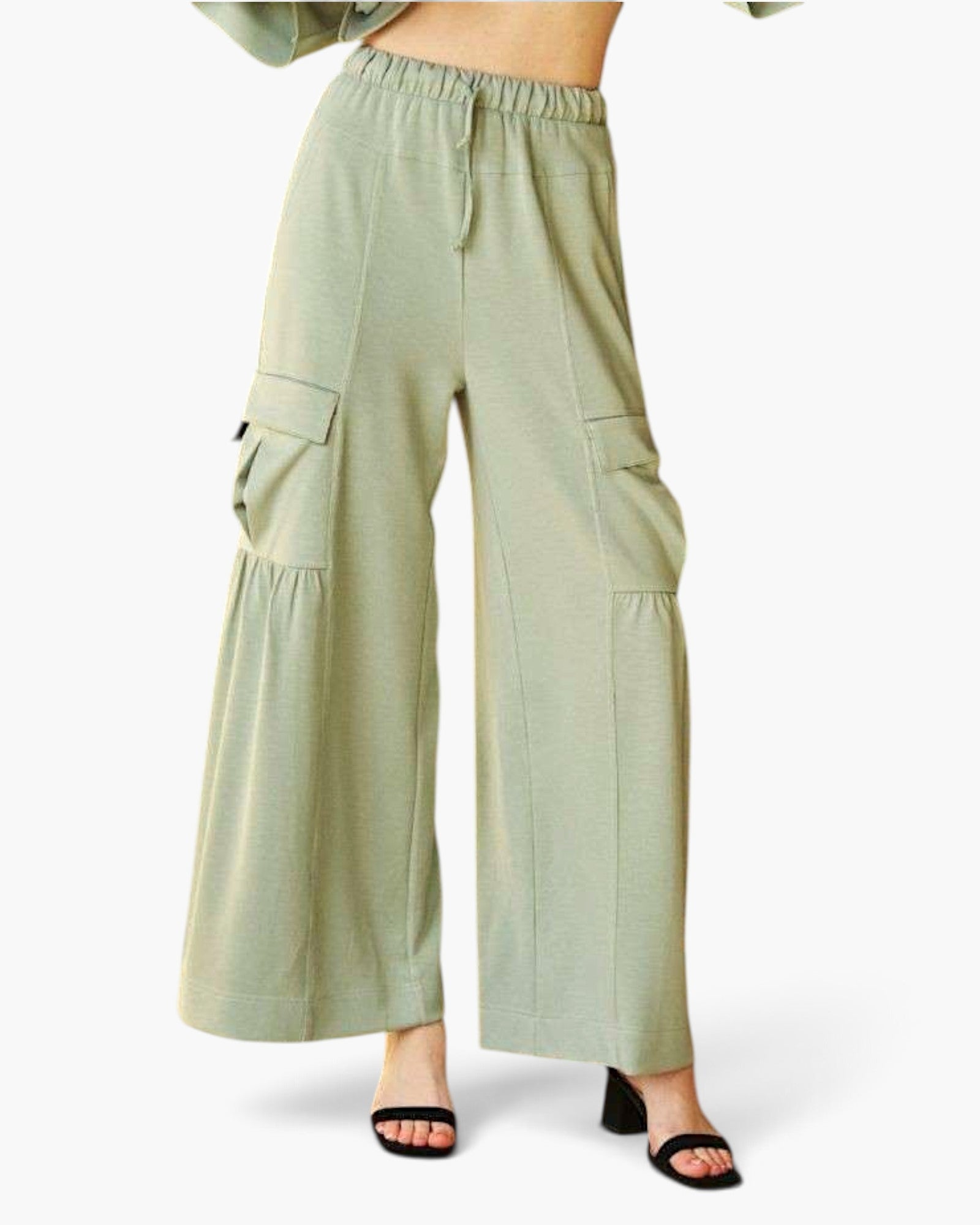 Sage Cargo-Pocket Wide-Leg Pants