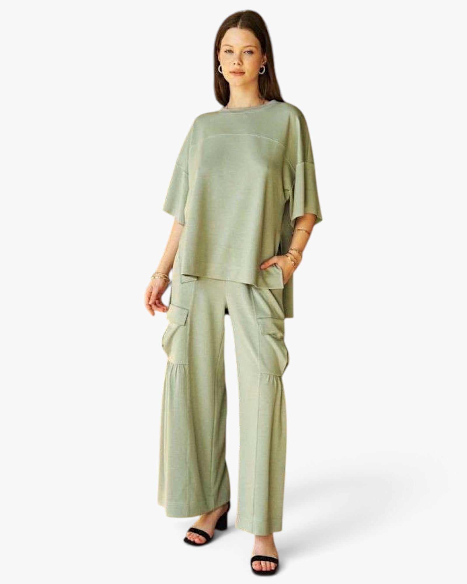 Sage Cargo-Pocket Wide-Leg Pants