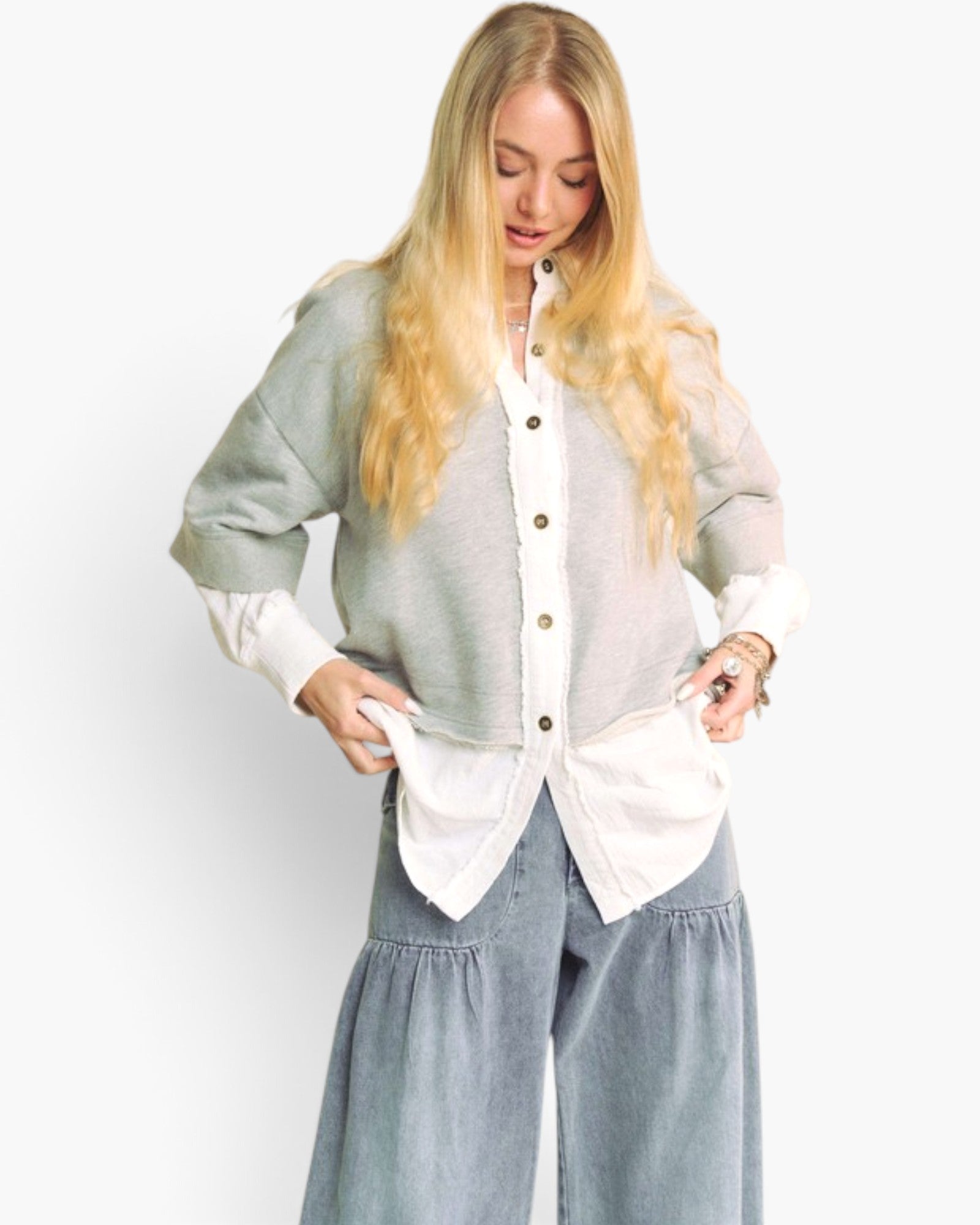 Heather Gray Layered Button-Front Shirt