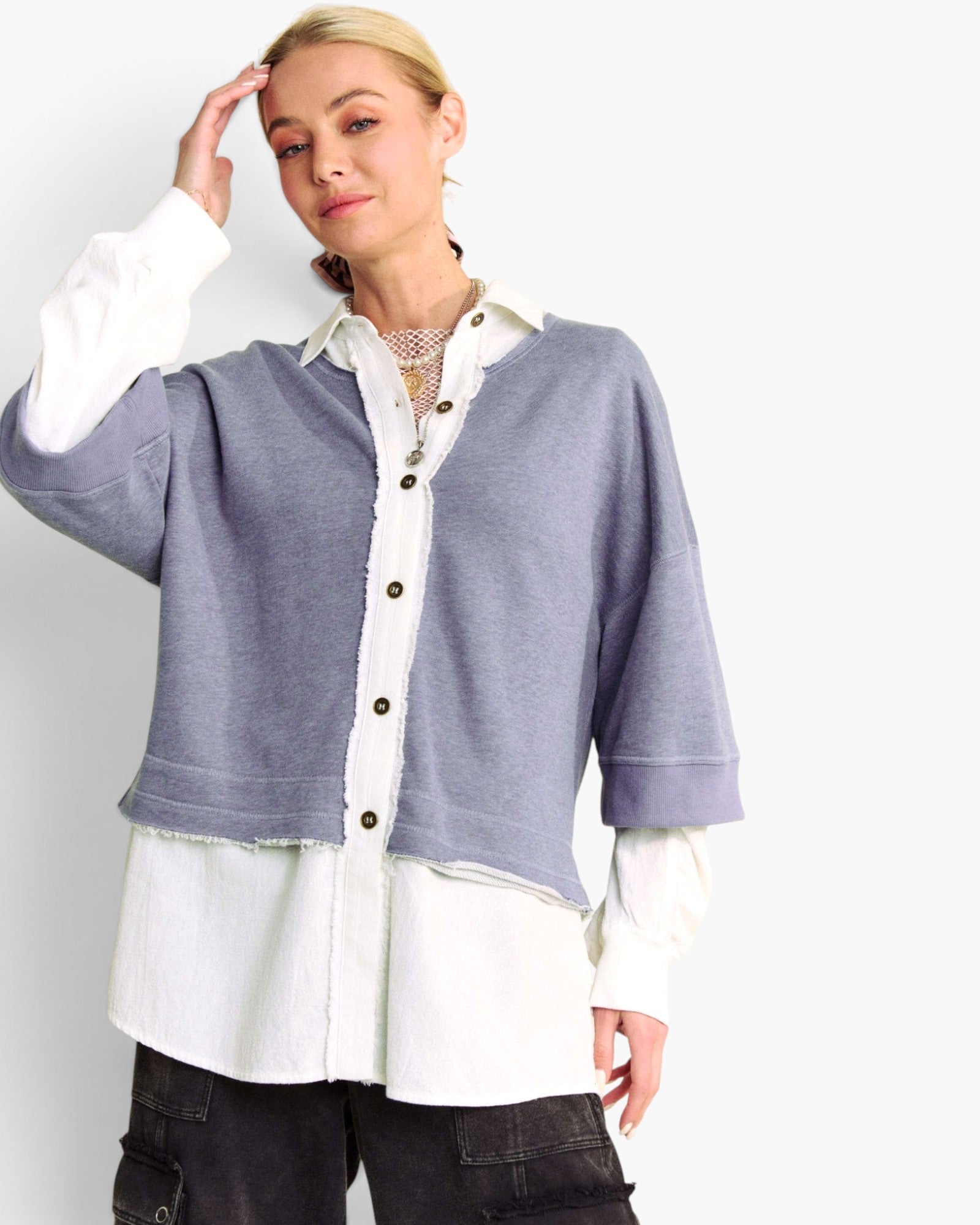 Denim Blue Layered Button-Front Shirt