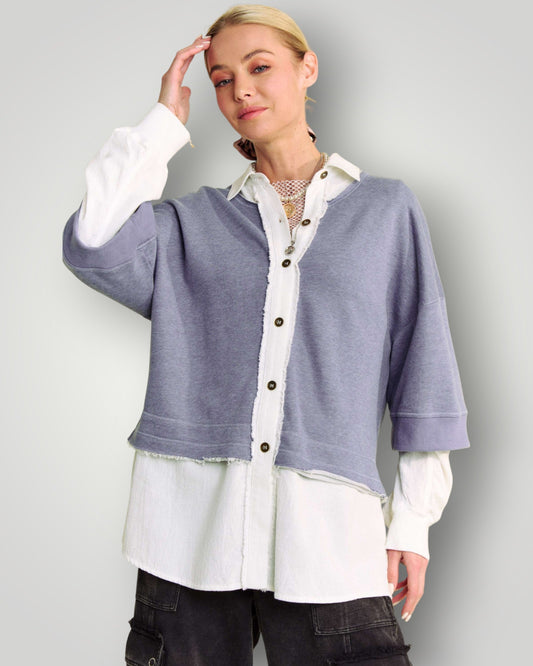 Denim Blue Layered Button Front Top