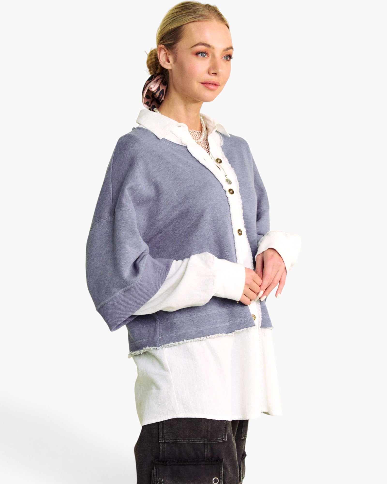 Denim Blue Layered Button-Front Shirt