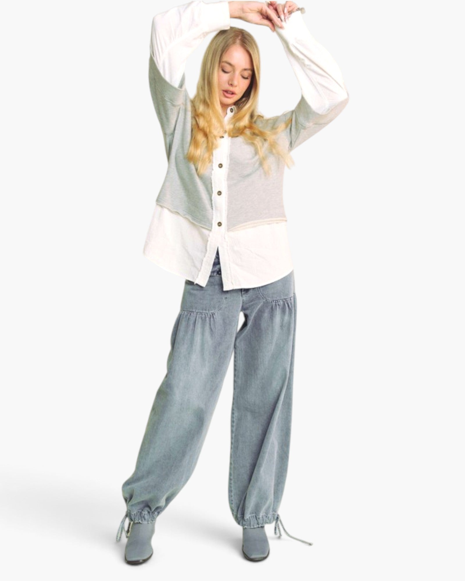 Heather Gray Layered Button-Front Shirt