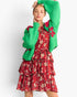 Green Floral Appliqué Open-Front Cardigan