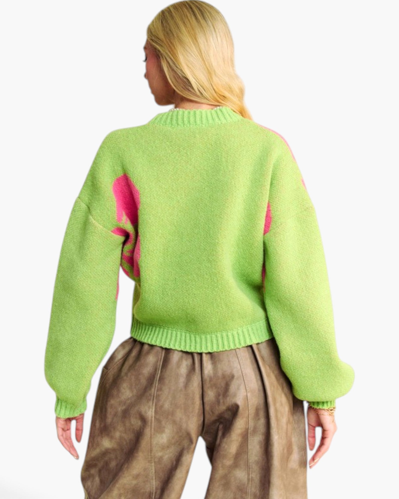Lime Floral Button-Front Cardigan