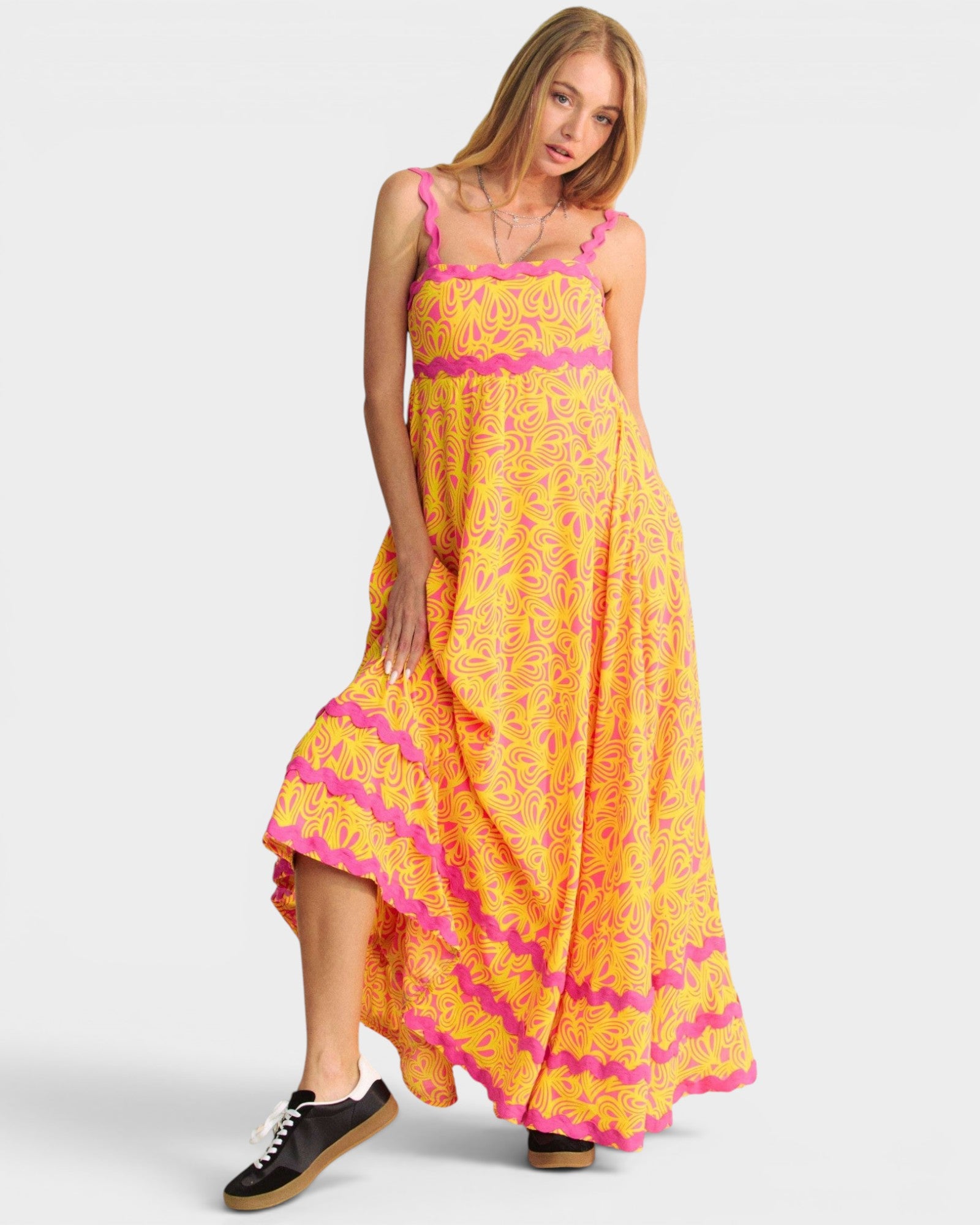 Yellow & Pink Floral Maxi Dress