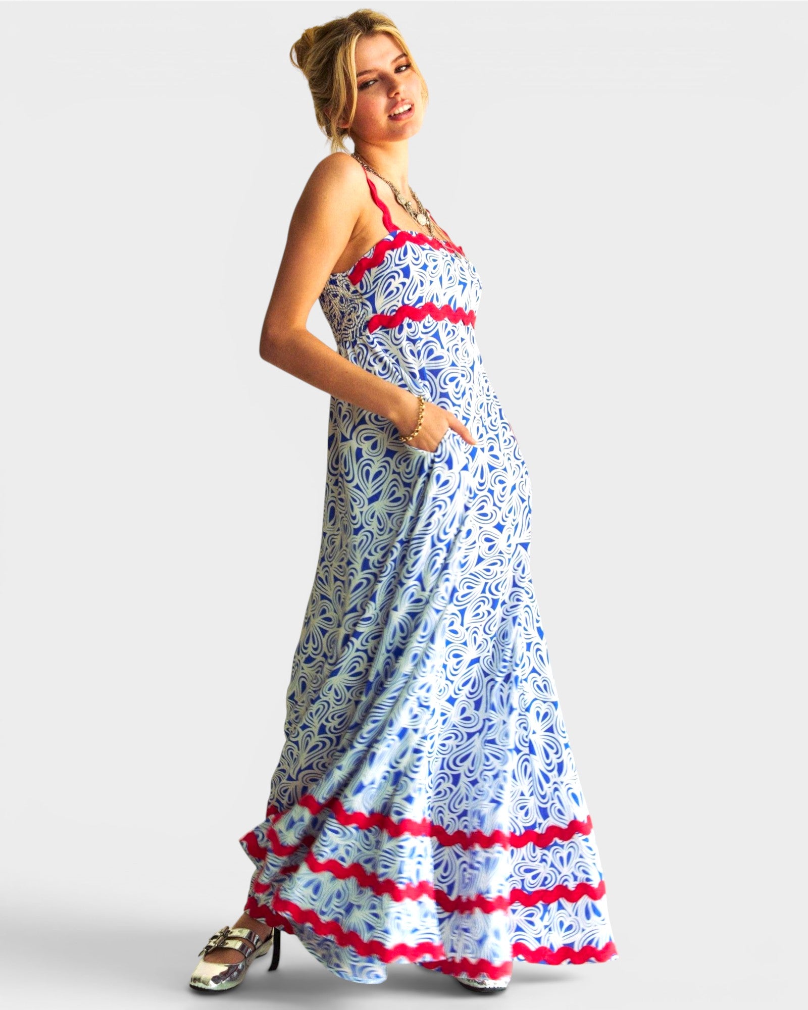 Blue Abstract Print Maxi Dress