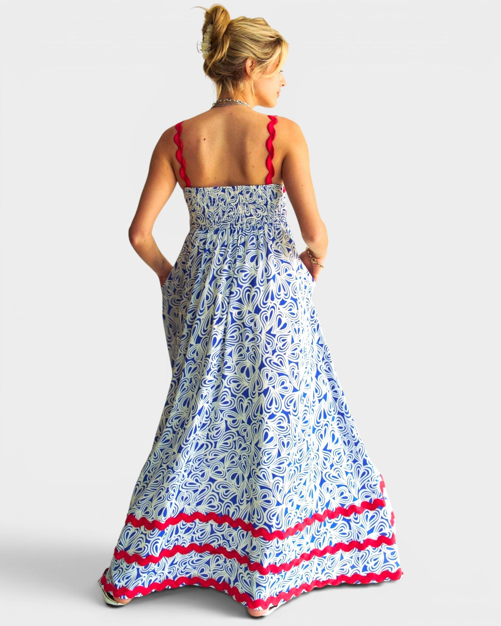 Blue Abstract Print Maxi Dress