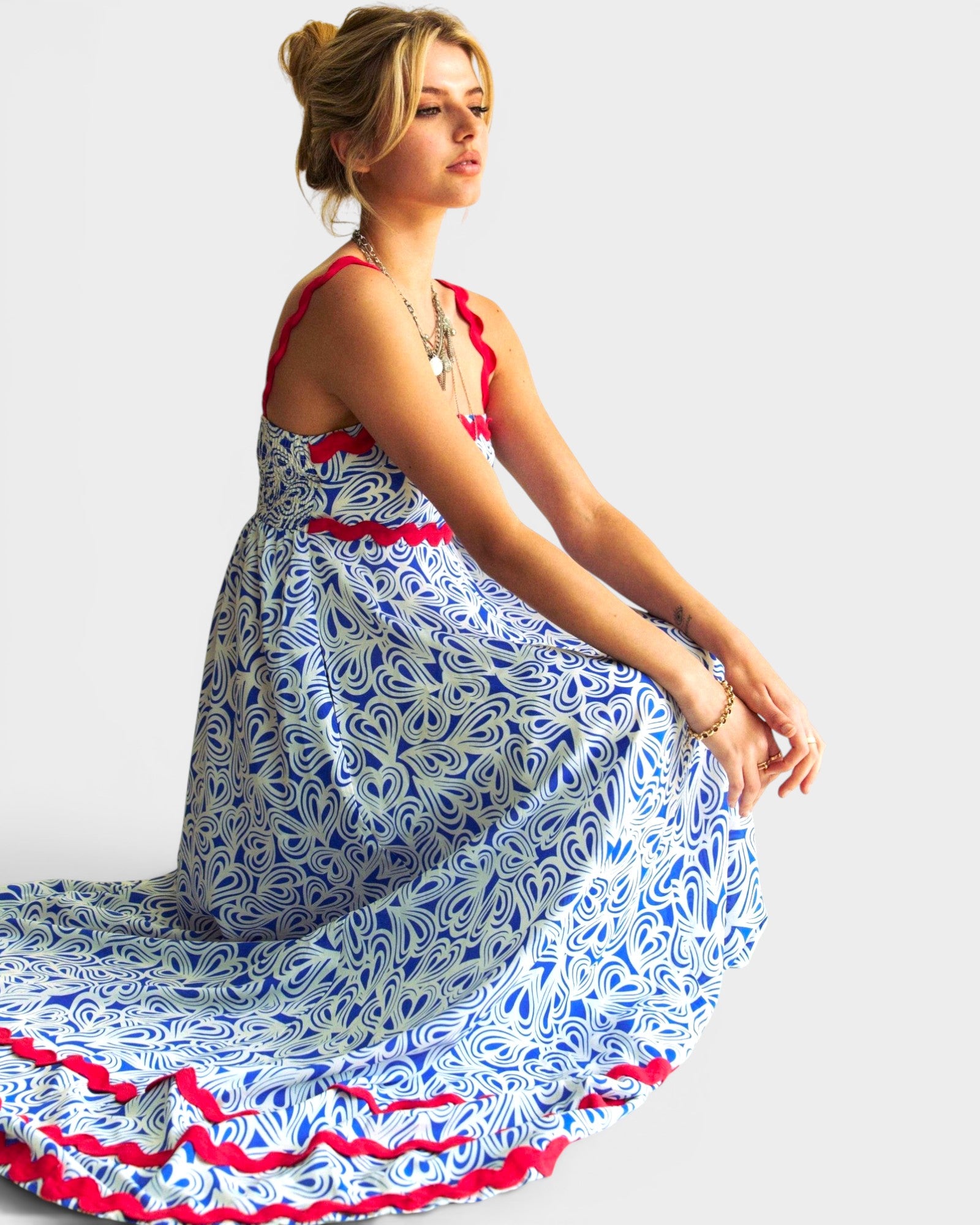 Blue Abstract Print Maxi Dress