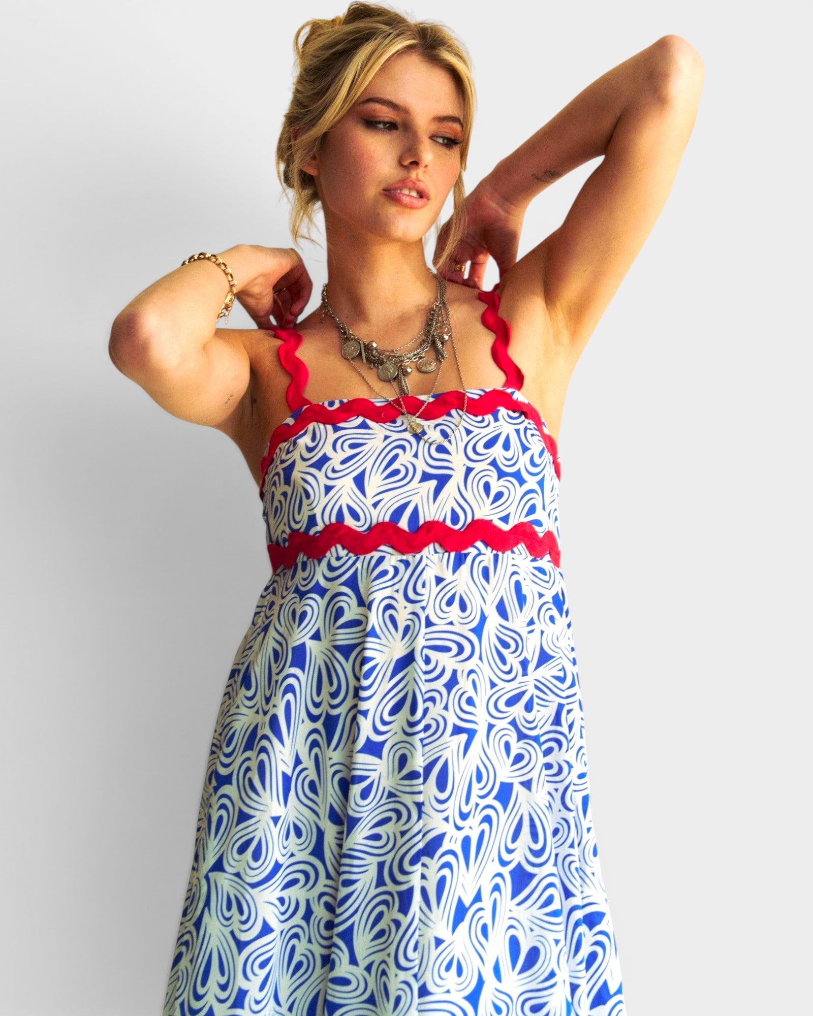 Blue Abstract Print Maxi Dress