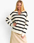 White Striped V-Neck Knit Pullover