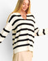 White Striped V-Neck Knit Pullover