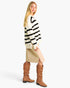 White Striped V-Neck Knit Pullover