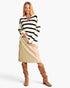White Striped V-Neck Knit Pullover